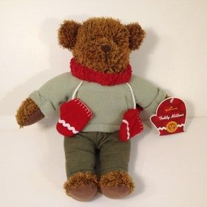 Vintage Hallmark Teddy Bear Mittens and Scarf Stuffed Plush Animal 14” Christmas